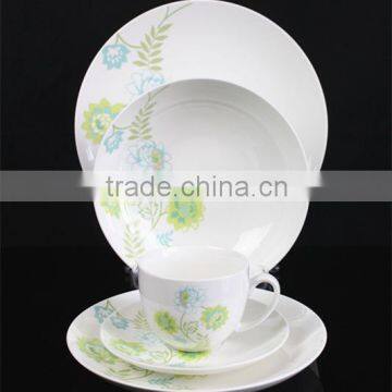 10.5 inch coupe shape new bone china green leaf and flower decorated price competitive Hebei factory 20PCS ceramic dinner set