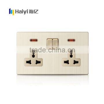 High Quality Copper Parts 2 Gang 13A MF Switch Socket With Indicator Light