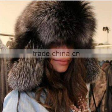 Popular Style Luxury Natural Color real silver fox fur Bomber hats unisexy Fox fur caps