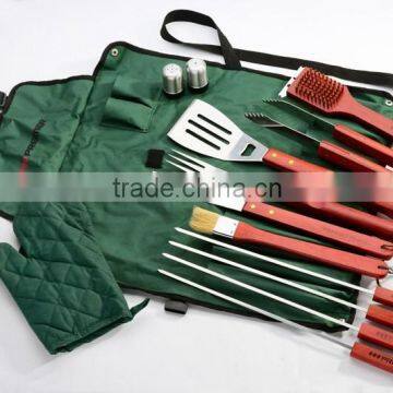 yangjiang factory manufacture stainless steel professional bbq tools with wooden handle