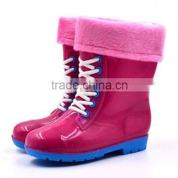 Children Winter Rain Boot With Cotton Candy Color Tie False Slip Drag Warm Water Shoes photo-4