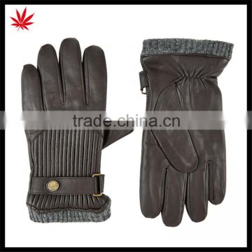 2016 hot selling mens genuine leather gloves with knitted cuff