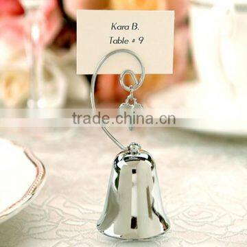 Wholesale Silver Bell with Dangling Heart Charm Kissing Bells Place Card holder Wedding Table Decorations, Party Supplies