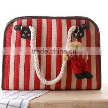 Ladies Fashion Blue Stripe Beach Straw Bag photo-3