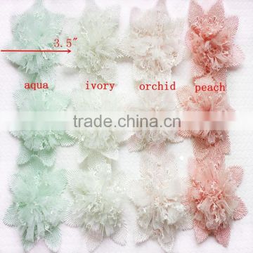 New Arrival,3.5" Puff Chiffon Fabric Shabby Trim,Hair Accessory For Baby Girl