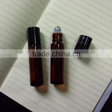 1/3oz. 10ml Amber Glass Roll on Bottle Vials with Black Caps and Steel Balls