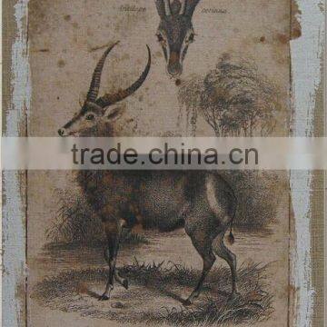 Antique gazelle linen prints decorative pictures for home