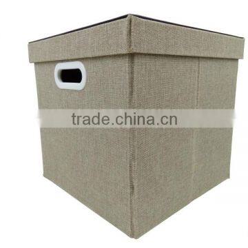 Foldable Square PU Leather Edge, Linen Storage Box for Home or Hotel Supplies