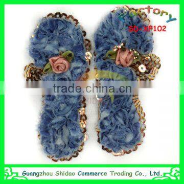 Deep-blue shoes sequin design cloth flower decoration for garment decoration