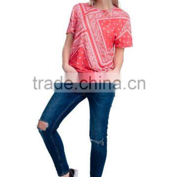 OEM Brand New 3D Print Bandana Red Latest Women Sublimation Printing T-shirt photo-5