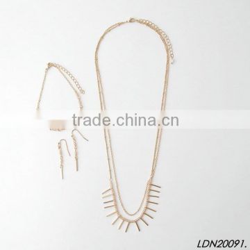 Gold Nail Statement 2 Layers Necklace Bracelet Earring Jewelry Set