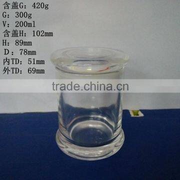 200ml crystal glass jar container for candle with glass top cap