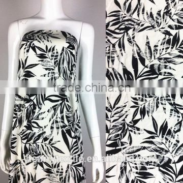 black and white leaf printing rayon fabric