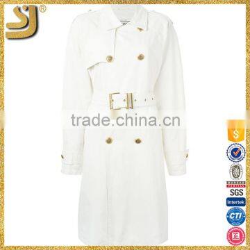 White woman midi trench coat