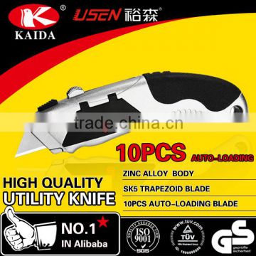 Zinc alloy Trapezoid blade 10PCS Auto Loading Utility Knife