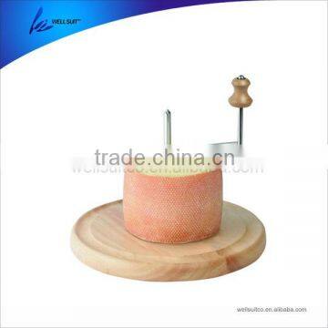 stainless steel cheese cutter with wooden board