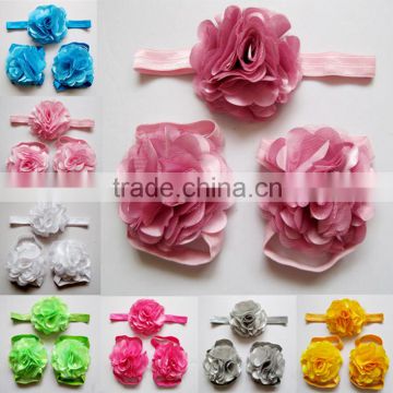 High quality Newborn Baby Barefoot Sandals with Matching Satin Flower Headband