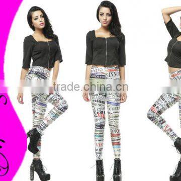 Women Newspaper Letters Word Skinny Digital Printed Galaxy Leggings