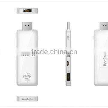 2014 latest Meegopad Intel Quad Core Z3735F win8 mini pc dongle TV dongle windows Android Linux wintel box tv stick