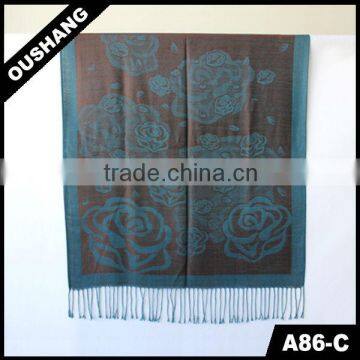 A86-C Beautiful Flower Blue Scarf Shawl