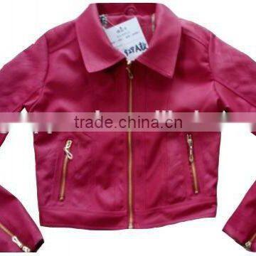 Apparel Stocks Lady Fashion Washed PU Jacket