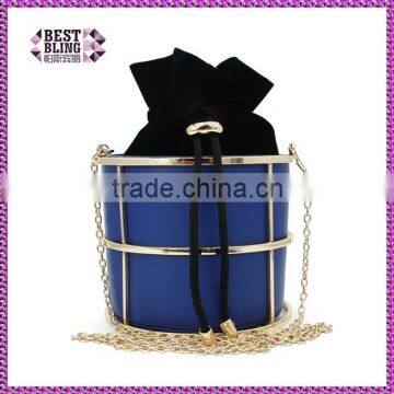 2016 bucket shape with metal frmae blue color fashion bag handbag PU leather bag (C155)