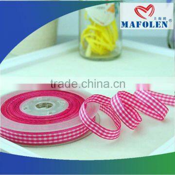 Plaid polyester ribbon 1 inch wide best quality wholesale gingham ribbon pink