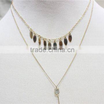Gold Simple Smooth Surface Leaf Pendant Necklace Goldtone ArrowSparkle Diamond Necklace Y Necklace 2016 Fashion Style Wholesale photo-2