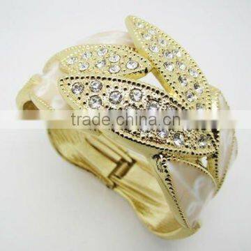 Golden leaves bracelet,Bracelet with rhinestone decor,New design bangle for women