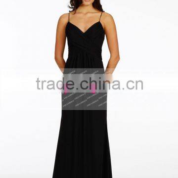 New Spaghetti Straps Backless Long Black Chiffon Bridesmaid Dress Maid Of Honor Dress ZY550