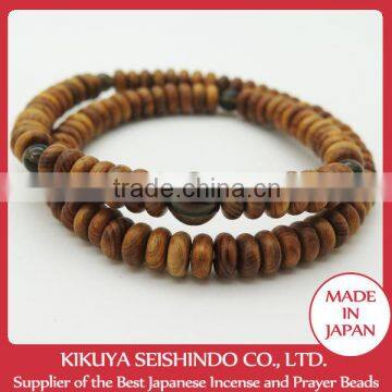 Bracelet beads from over 1000 years old Yakushima cedar, smoky quartz, Buddhist 108 mala bracelet, wrap mala bracelet buddhist