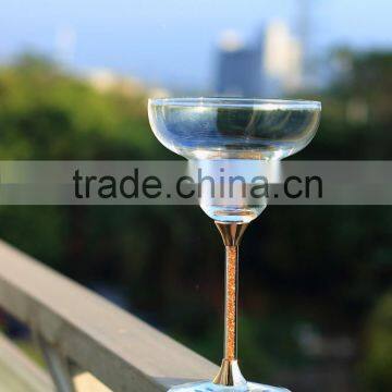 2015 new design lead free clear crystal 295ml drinking wine glass with gold color stem