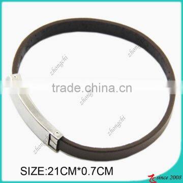 stainless steel and simple brown leather bracelet (LB)