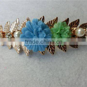 Baroque Vintage Old Golden Metal Leaves French Hair Clip Women Leather Flower Pearl Hair Accessories Fashion Hair FHBAC2001-4