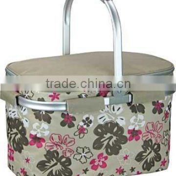 Collapsible Insulated Picnic Basket With Aluminium Frame, Beautiful Printed Basket