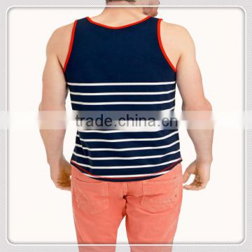 2016 Spring Fashion Design High Quality Yarn Dyed Striped Tank Top For Men