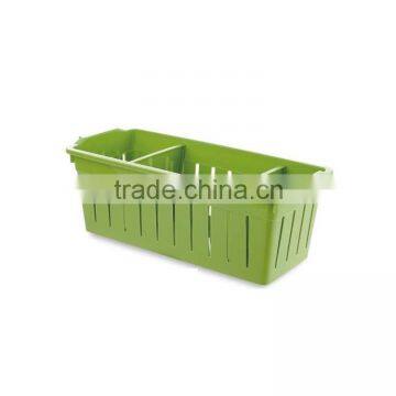 oem pp green strip shaped divided basket,plastic compartment storage box with 3 dividers