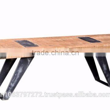 Small Bench With Mango Wood Top and Iron Metal Base