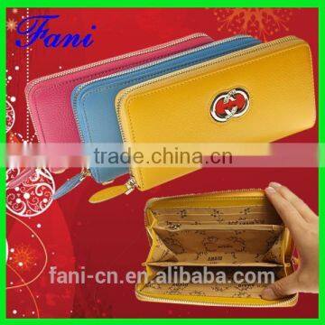 Fashional metal design high quality leather purse wallet with card slots for lady