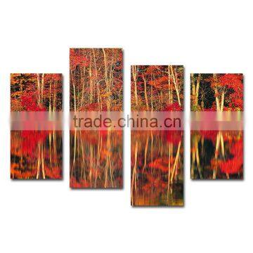 Reflection in water red trees landscape Canvas prints giclee