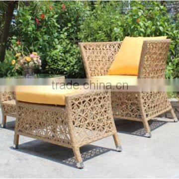 Rattan garden furniture of garden chair with ottoman Sun lounger chair with cushion