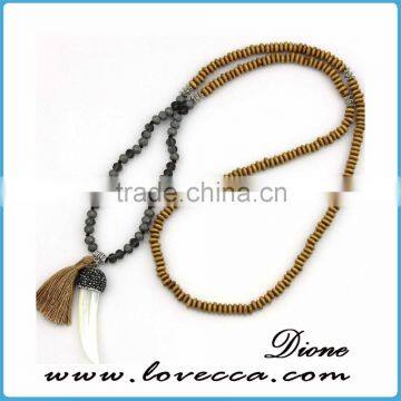 Colorful natural imperial charms tassel lariat necklace wooden beads