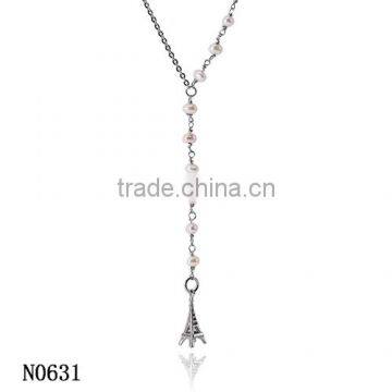 Newest hot sale individual creative white pearl silver thin chain necklace