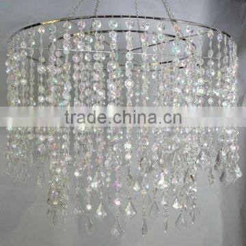 12" wide silver diamond cut beaded ceiling chandelier for home indoor light decoration