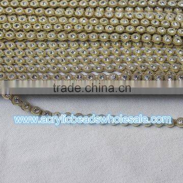 10 Yard Fashion crystal glass rhinestones gold claw trim chain for wedding dress Decoration