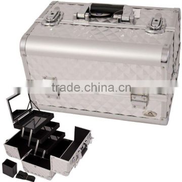 Pro Makeup Cosmetic Train Case Aluminum Box Silver