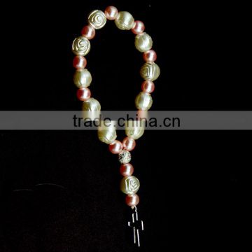 rosary,catholic decade plastic beaded rosary,plastic imitation pearl rosary necklace,free rosary bead necklace