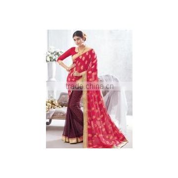 Sweet Red Viscose Georgette Saree/indian designers saree online shopping