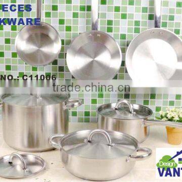 10pcs stainless steel kitchen queen cookware set in satin polish including saucepan casserole frypan stock pot