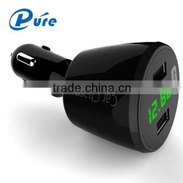 4 in 1 Dual USB 360-Degree Rotation Car Charger Cigarette Lighter Plug With Digital Voltmeter Ammeter Temperature Gauge for Cell photo-3